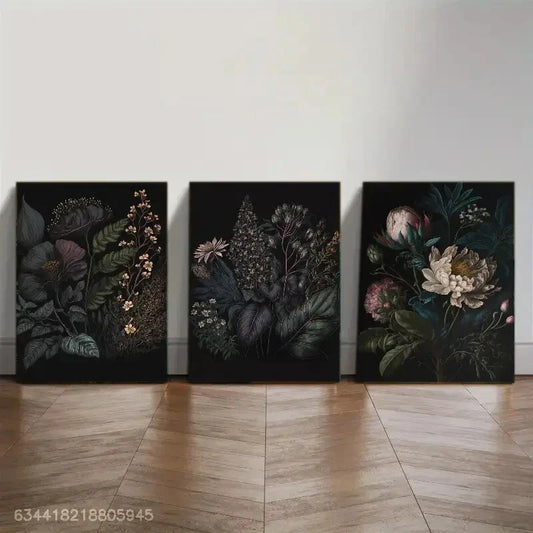 3pcs Dark Moody Victorian Roses & Dark Antique Metal Print Ready to Hang Art