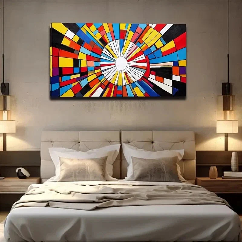 Colorful Radiating Light Wall Art Canvas Office Home Room Framed 80x45cm