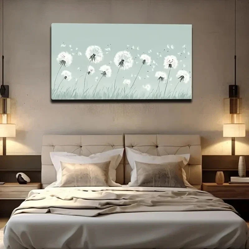White Dandelions Suitable Wall Art Canvas Office Home Room Framed 120x60cm
