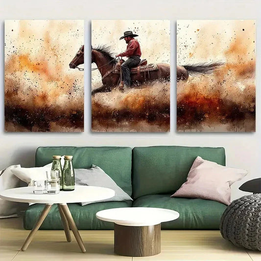3pcs Vibrant Cowboys Saddle And Lasso Metal Print Ready to Hang Art