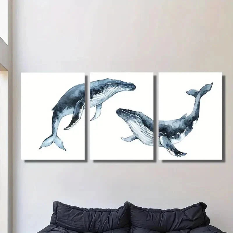 3pcs Blue Nautical Marine Life Metal Print Ready to Hang Art