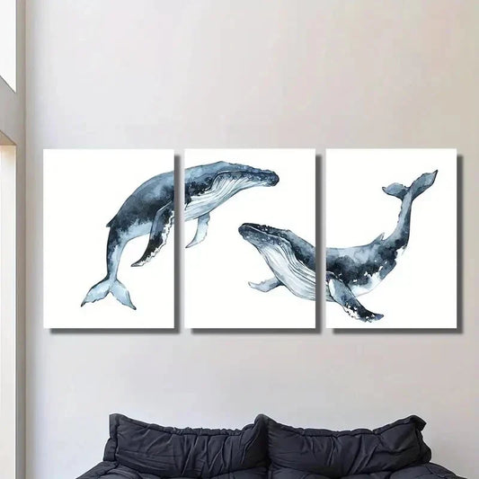 3pcs Blue Nautical Marine Life Metal Print Ready to Hang Art