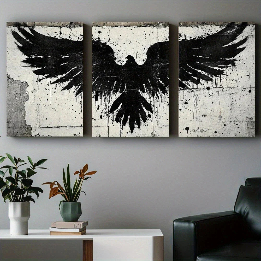 3pcs Blackbird Abstract Paintings Luxury Metal Print Ready to Hang Art