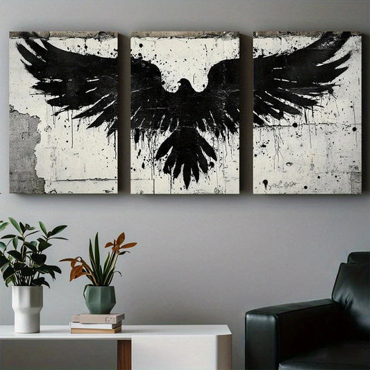 3pcs Blackbird Abstract Paintings Luxury Metal Print Ready to Hang Art