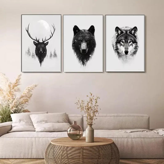 3pcs Wildlife Portrait Triptych Wall Art Set Canvas Framed 40x60cm - High Quality Print 100% Australian Made Wall Canvas Ready to Hang