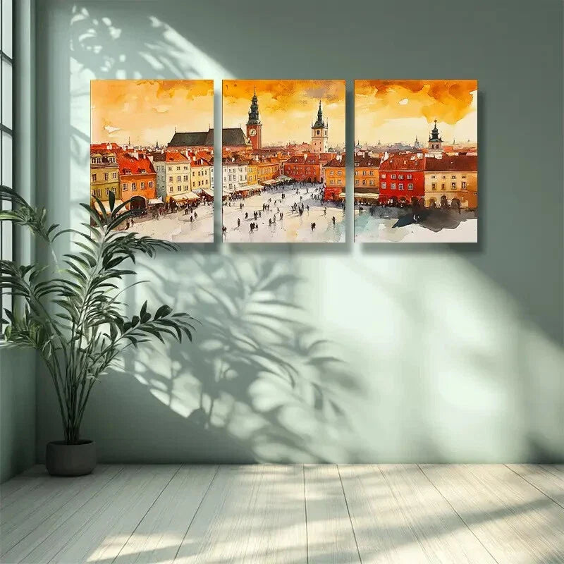3pcs Warsaw, Poland Art Painting Metal Print Ready to Hang Art