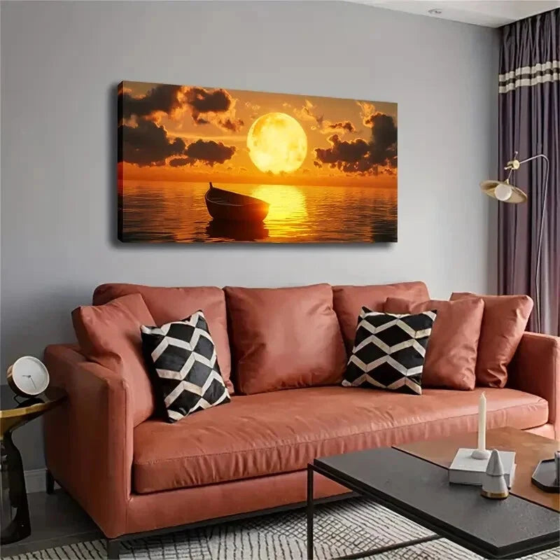 Sunrise Reflection On The Sea Wall Art Canvas Office Home Room Framed 120x60cm
