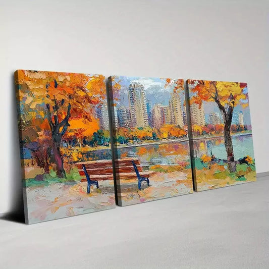 3pcs Beautiful City Park with Lake & Tree View   Wall Art Set Canvas Framed 40x60cm - High Quality Print 100% Australian Made Wall Canvas Ready to Hang