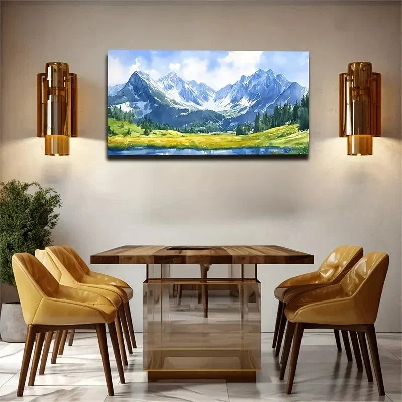 Snow-Capped Peaks & Serene Wall Art Canvas Office Home Room Framed 80x45cm