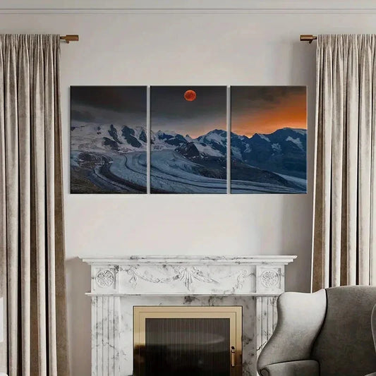3pcs Red Moon, Snow Mountains Metal Print Ready to Hang Art