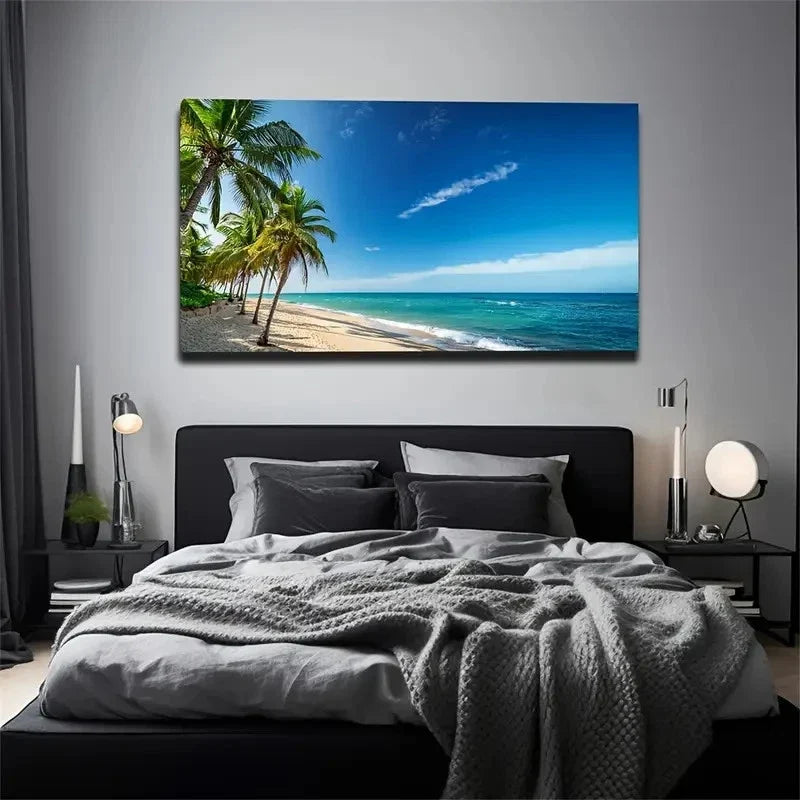 Beach Side Neat Coconut Tree Wall Art Canvas Office Home Room Framed 120x60cm