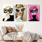 3pcs  Stylish Women with Large Fashion Glasses Wall Art Set Canvas Framed 40x60cm - High Quality Print 100% Australian Made Wall Canvas Ready to Hang
