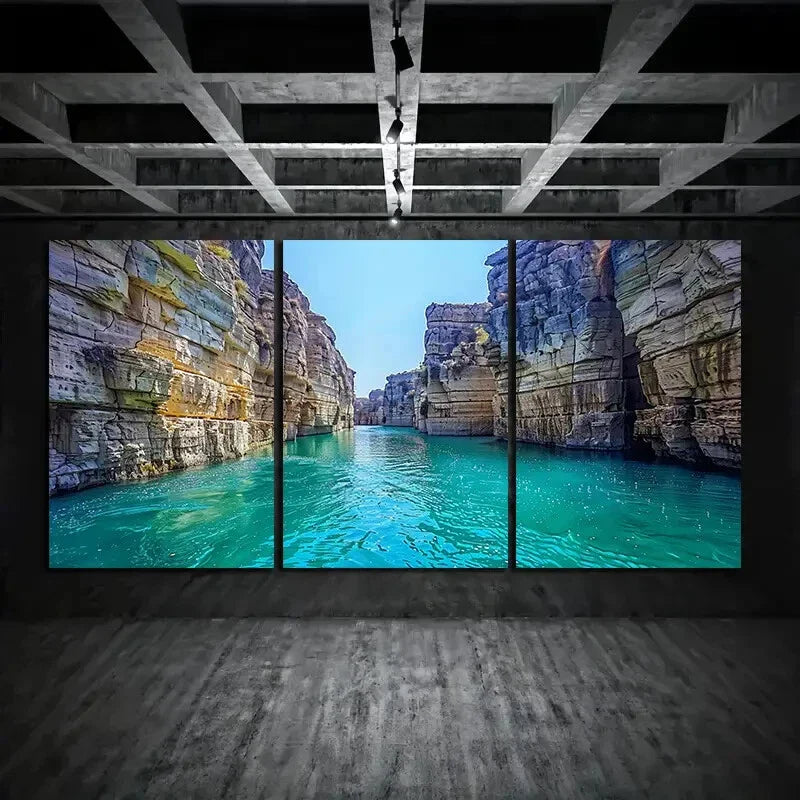 3pcs Turquoise Canyon Modern Stones Metal Print Ready to Hang Art
