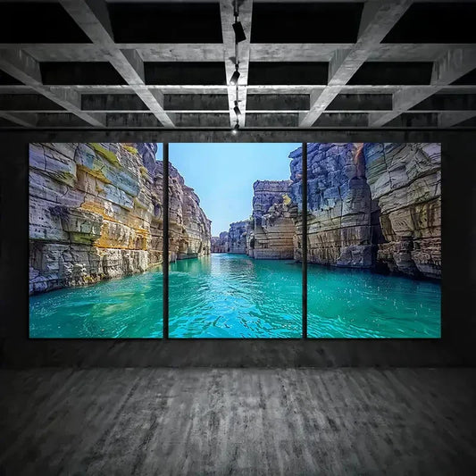 3pcs Turquoise Canyon Modern Stones Metal Print Ready to Hang Art