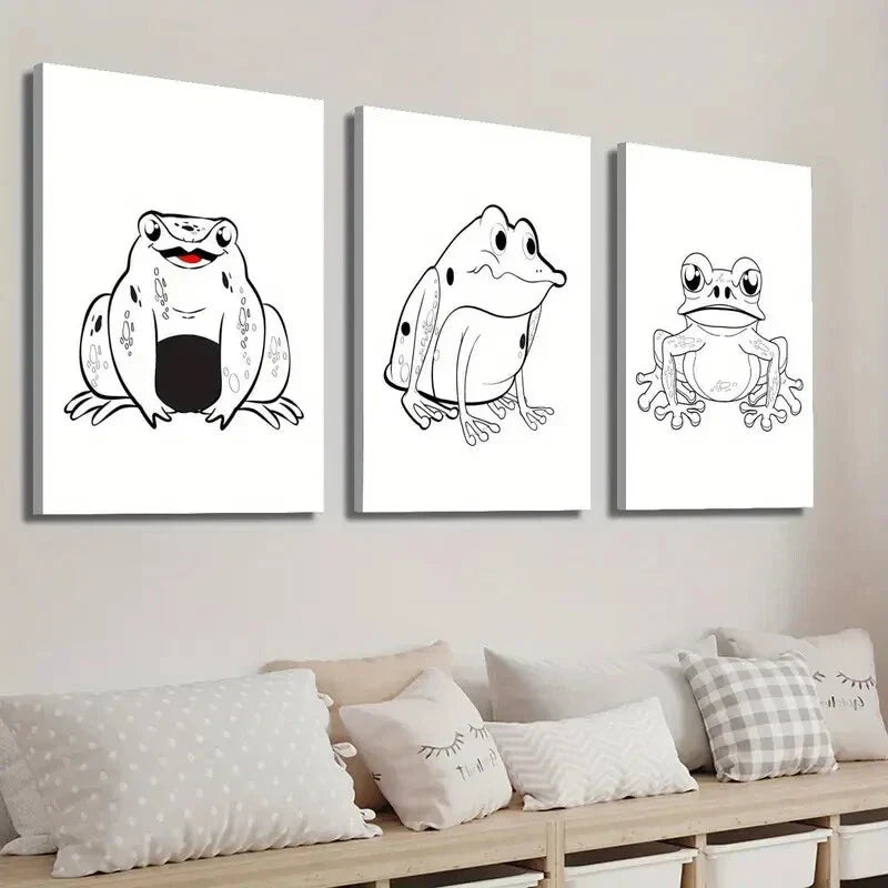 3pcs Simple Japanese Murals Japanese Frogs Wall Art Set Canvas Framed 40x60cm - High Quality Print 100% Australian Made Wall Canvas Ready to Hang