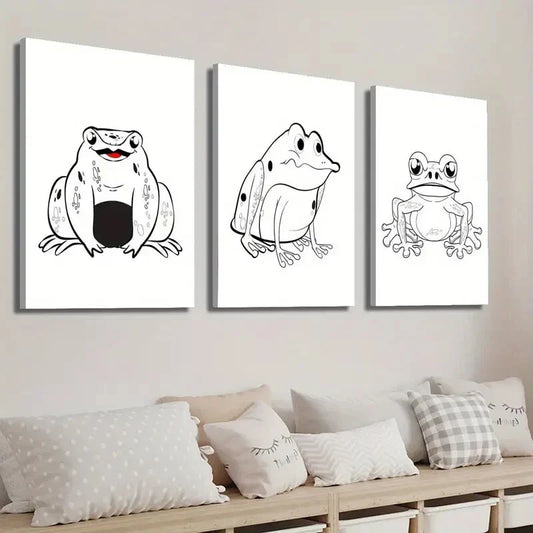 3pcs Simple Japanese Murals Japanese Frogs Wall Art Set Canvas Framed 40x60cm - High Quality Print 100% Australian Made Wall Canvas Ready to Hang