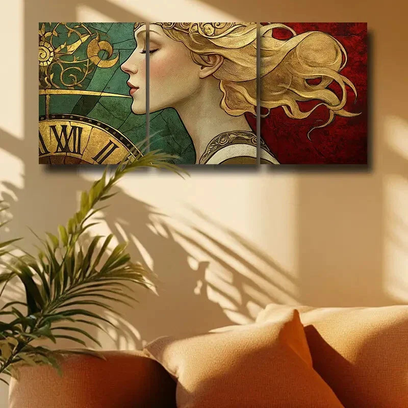 3pcs Time Goddess Design Metal Print Ready to Hang Art