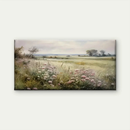 Flowers Field Nature Retro Wall Art Canvas Office Home Room Framed 80x45cm