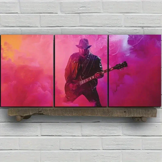 3pcs Guitarist Red Theme Shadow Metal Print Ready to Hang Art