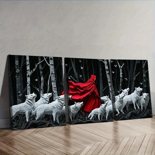 3pcs The Red Lord and the White Wolf Wall Art Set Canvas Framed 40x60cm - High Quality Print 100% Australian Made Wall Canvas Ready to Hang