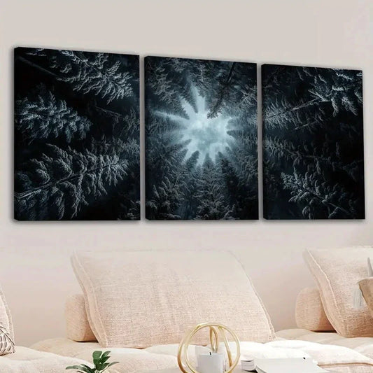3pcs Fashion Forest Sky Trees Blue Clouds Black Wall Art Set Canvas Framed 40x60cm - High Quality Print 100% Australian Made Wall Canvas Ready to Hang