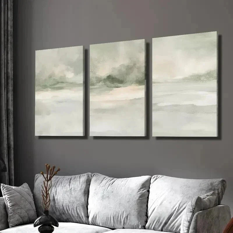 3pcs Sage Green Abstract Landscape Wall Art Set Canvas Framed 40x60cm - High Quality Print 100% Australian Made Wall Canvas Ready to Hang