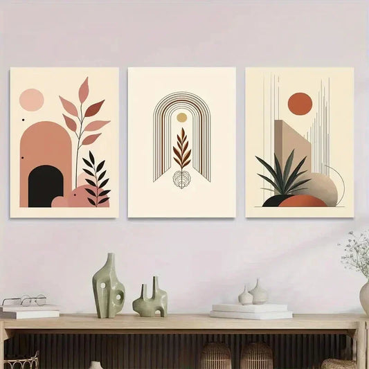 3pcs Modern Abstract Geometric & Botanical Design Metal Print Ready to Hang Art