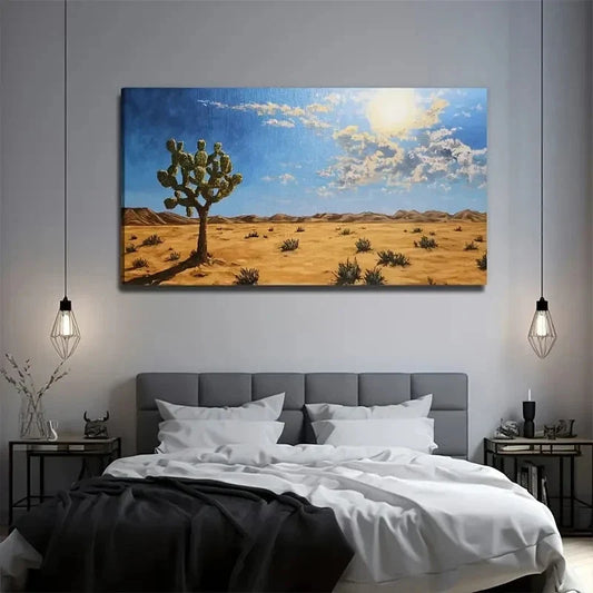 Cactus Sun & Desert Floral Wall Art Canvas Office Home Room Framed 80x45cm