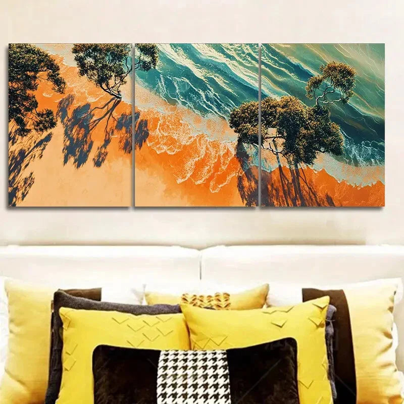3pcs Aerial view of the sand Metal Print Ready to Hang Art