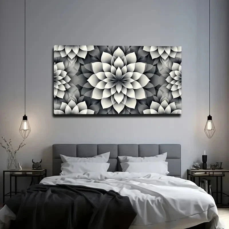 Black and White Abstract Flower Wall Art Canvas Office Home Room Framed 120x60cm