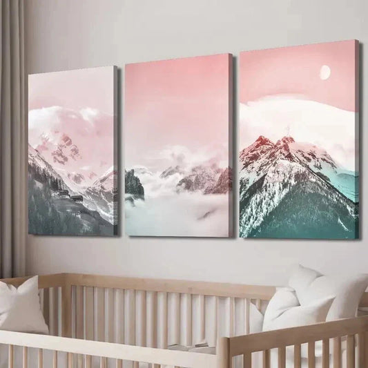 3pcs Blush Pink Mountain Range Nature Wall Art Set Canvas Framed 40x60cm - High Quality Print 100% Australian Made Wall Canvas Ready to Hang