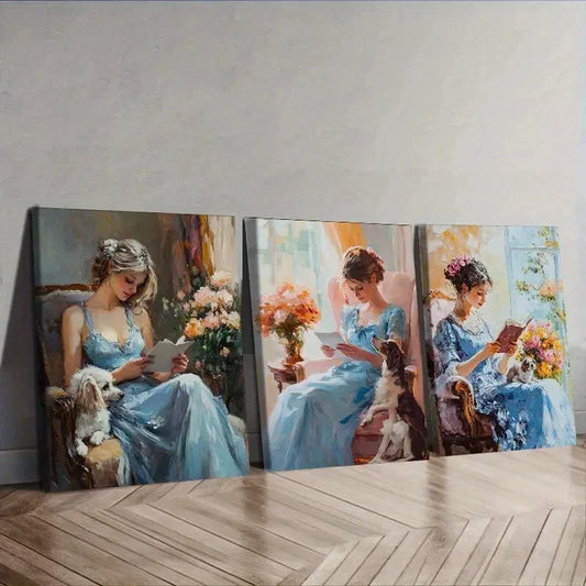 3pcs  Afternoon Time Girl  Wall Art Set Canvas Framed 40x60cm - High Quality Print 100% Australian Made Wall Canvas Ready to Hang