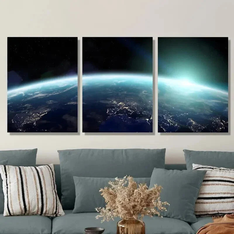3pcs The Blue Earth And Its Atmosphere Metal Print Ready to Hang Art
