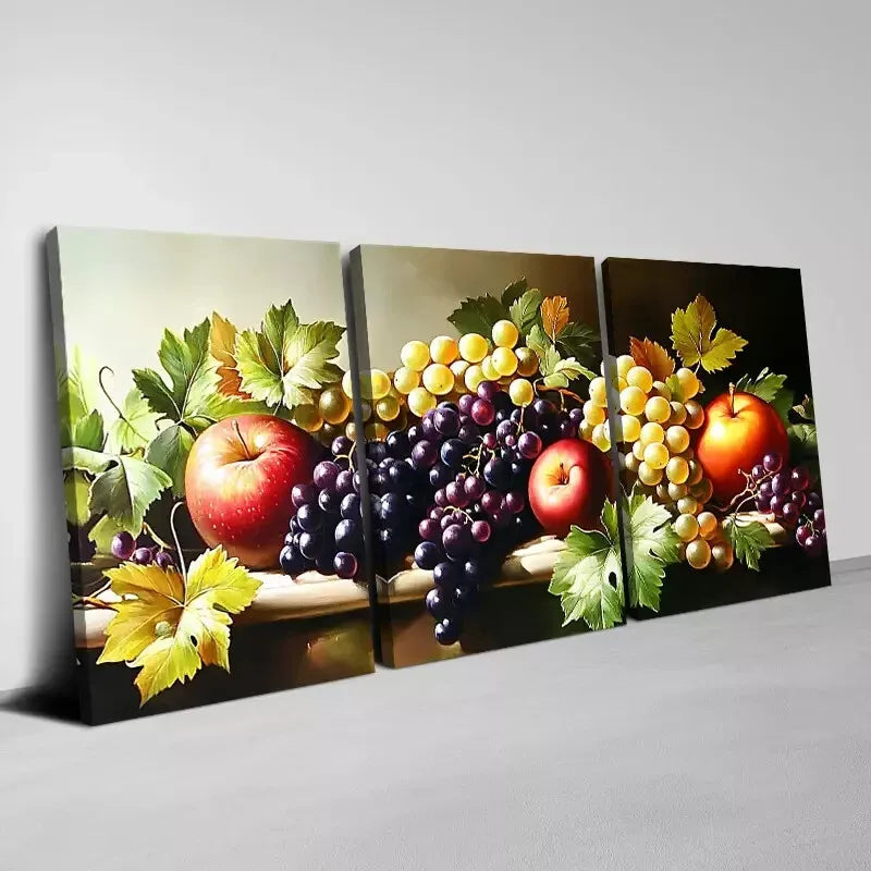 3pcs Rich Fruits Apples Grapes Modern Design Wall Art Set Canvas Framed 40x60cm - High Quality Print 100% Australian Made Wall Canvas Ready to Hang