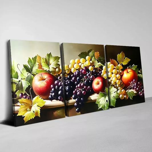 3pcs Rich Fruits Apples Grapes Modern Design Wall Art Set Canvas Framed 40x60cm - High Quality Print 100% Australian Made Wall Canvas Ready to Hang