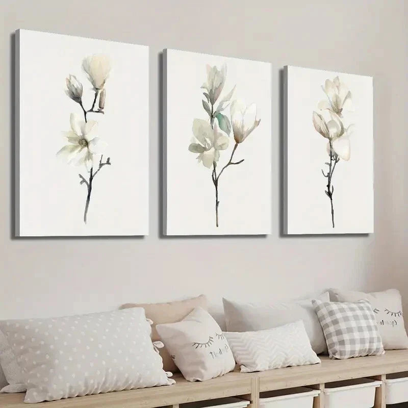 3pcs Graceful Magnolia Branches Wall Art Set Canvas Framed 40x60cm - High Quality Print 100% Australian Made Wall Canvas Ready to Hang