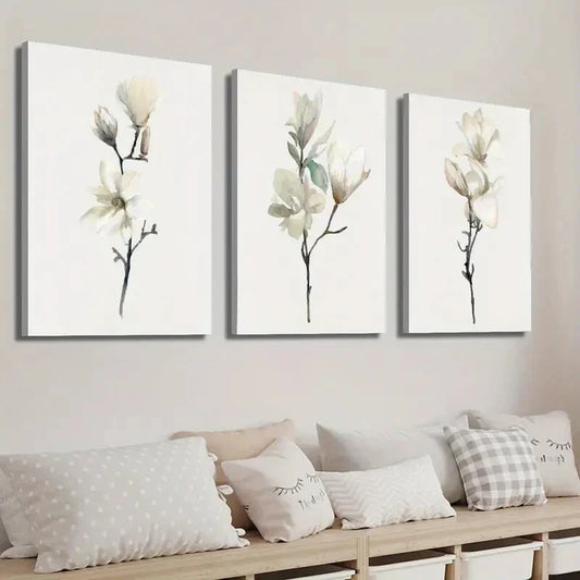 3pcs Graceful Magnolia Branches Wall Art Set Canvas Framed 40x60cm - High Quality Print 100% Australian Made Wall Canvas Ready to Hang