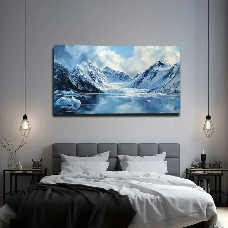 Snow Mountain Lake Wall Art Canvas Office Home Room Framed 80x45cm