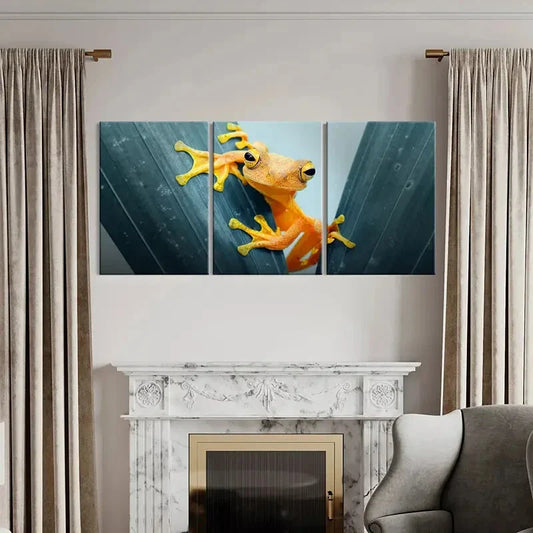 3pcs Yellow Tree Frog Metal Print Ready to Hang Art