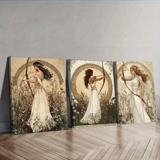 3pcs The girl with the bow and arrow Wall Art Set Canvas Framed 40x60cm - High Quality Print 100% Australian Made Wall Canvas Ready to Hang