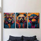 3pcs Animals Wearing Glasses Tiger Panda & Gorila Metal Print Ready to Hang Art