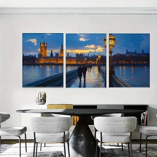 3pcsRomantic Evening London Westminster Bridge  Wall Art Set Canvas Framed 40x60cm - High Quality Print 100% Australian Made Wall Canvas Ready to Hang