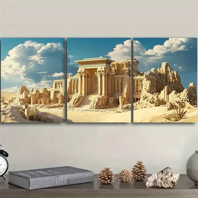3pcs Photograph of an Ancient City Wall Art Set Canvas Framed 40x60cm - High Quality Print 100% Australian Made Wall Canvas Ready to Hang