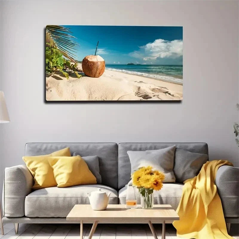 White Sand Beach Wall Art Canvas Office Home Room Framed 80x45cm