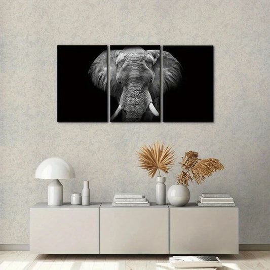 3pcs Elephant Black and White Animal Metal Print Ready to Hang Art