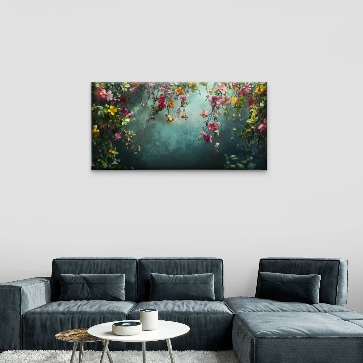 Floral Arrangement Pink Yellow Wall Art Canvas Office Home Room Framed 80x45cm