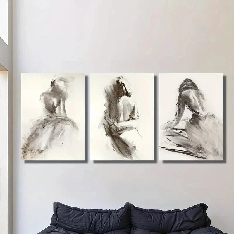 3pcs Abstract Woman Sketch , Metal Print Ready to Hang Art