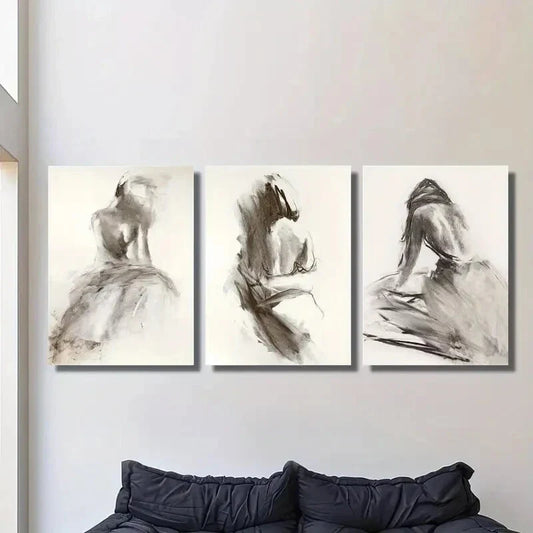 3pcs Abstract Woman Sketch , Metal Print Ready to Hang Art