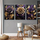 3pcs Black Golden Purple Rose Flower Metal Print Ready to Hang Art