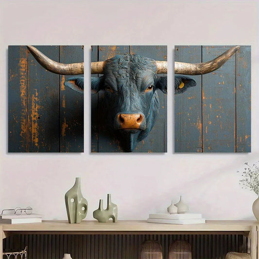 3pcs Long Horn Highland Funny Cow Metal Print Ready to Hang Art